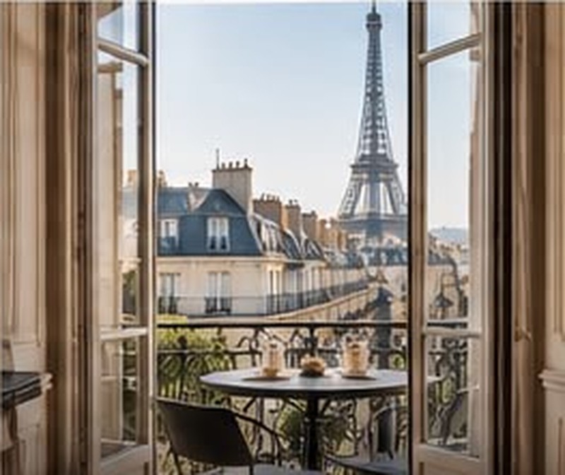 Balcon parisien avec vue sur la tour Eiffel