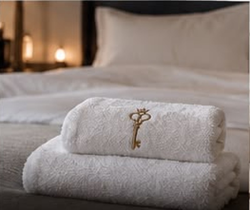 Linge blanc brodé d’une clé dorée